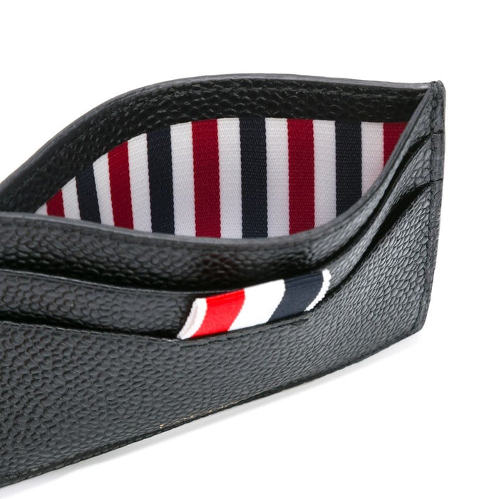 THOM BROWNE Pebble Grain Tricolor Tab Leather Card Holder