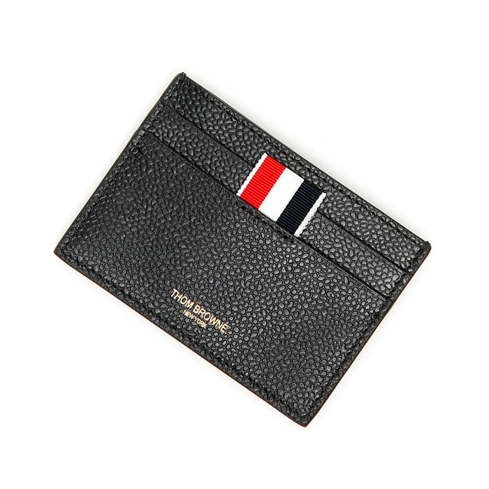 THOM BROWNE Pebble Grain Tricolor Tab Leather Card Holder