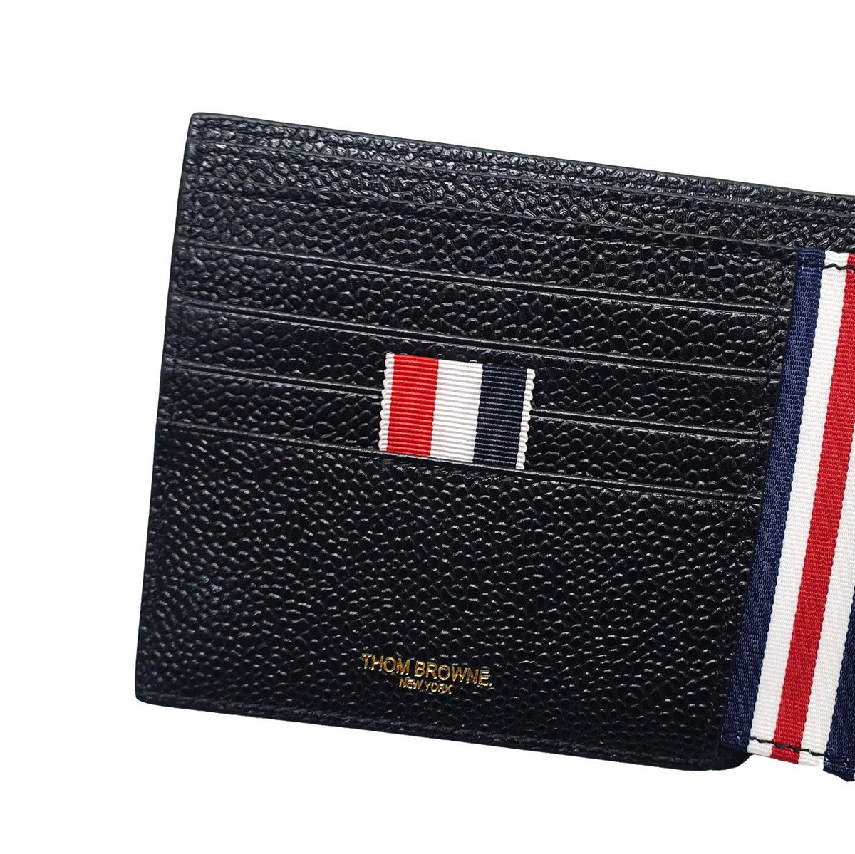 THOM BROWNE Pebbled Leather Tricolor Stripe Tab Men's Bifold W MAW023A 00198 001
