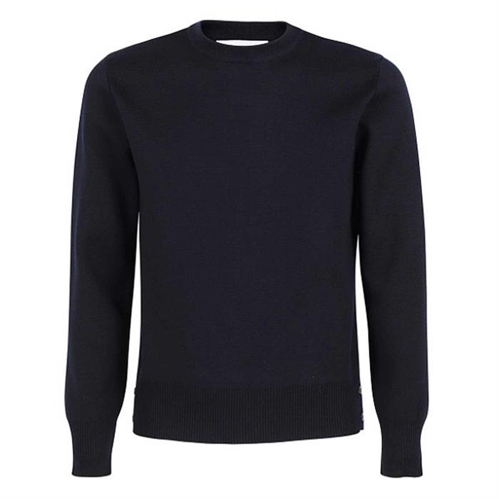 THOM BROWNE Milano Stitch Back Tricolor Stripe Crewneck Sweater Navy MKA345A