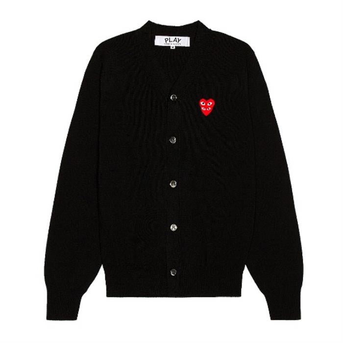 Comme des Garcons Men's Black Wool Double Heart Logo Cardigan P1N076 F