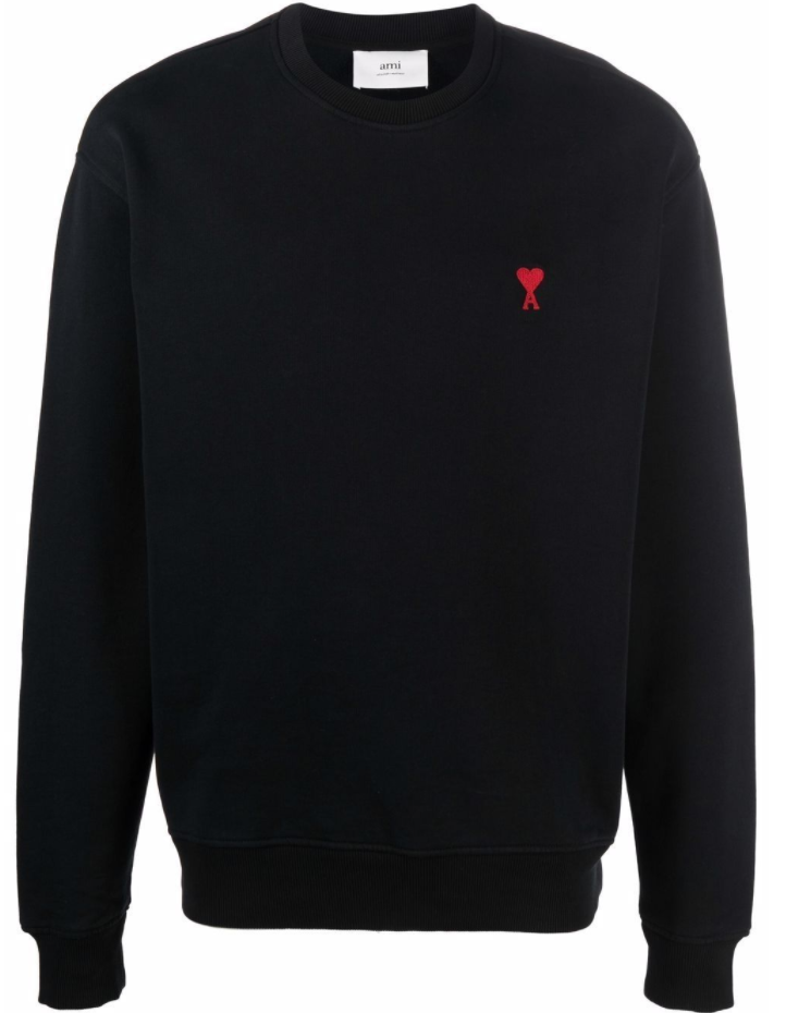 AMI Men's Heart Logo Black Crewneck Sweatshirt BFUSW001 730