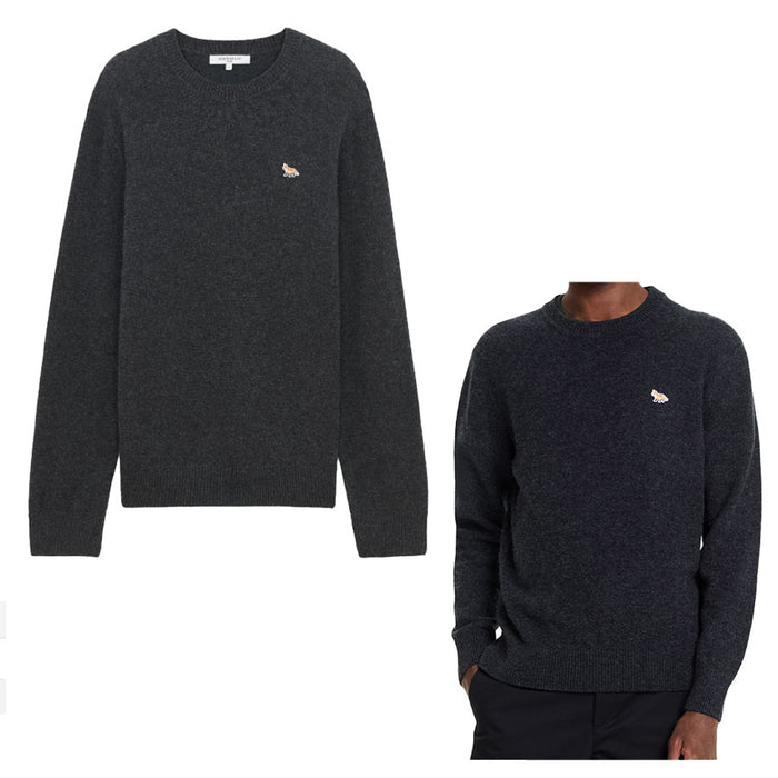 Maison Kitsune Baby Fox Patch Wool Sweater Dark Gray Unisex HM00502KT1006