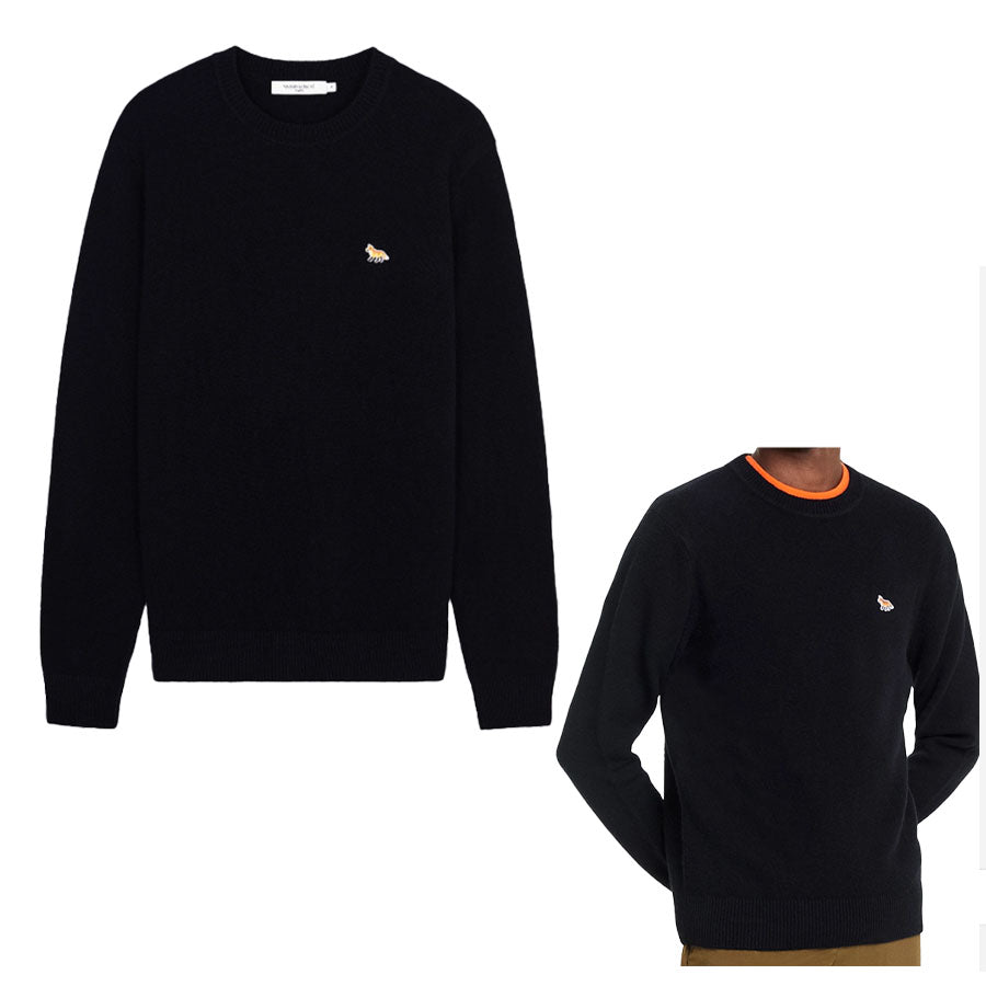 Maison Kitsune Baby Fox Patch Wool Crewneck Sweater Black HM00502KT1006
