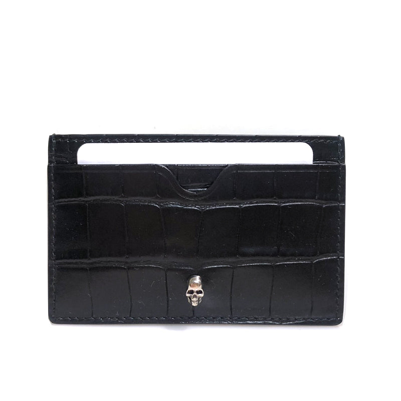 Alexander Mcqueen Skull Croc-Embossed Unisex Card Holder Wallet