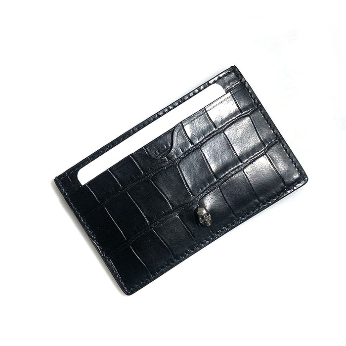 Alexander Mcqueen Skull Croc-Embossed Unisex Card Holder Wallet