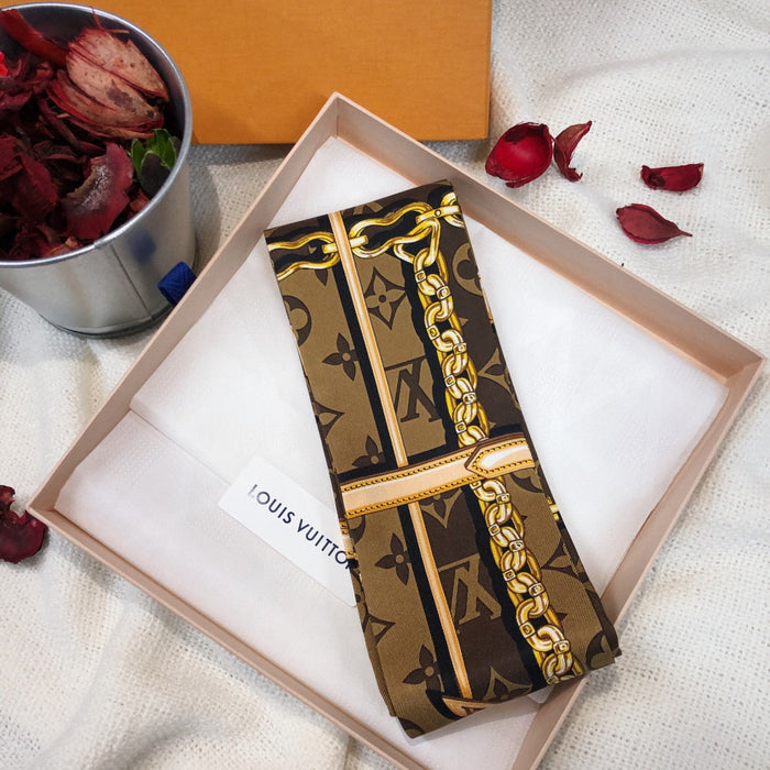 Louis Vuitton Monogram Confidential Brown Silk Twill Bandeau Scarf
