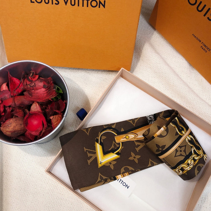 Louis Vuitton Monogram Confidential Brown Silk Twill Bandeau Scarf