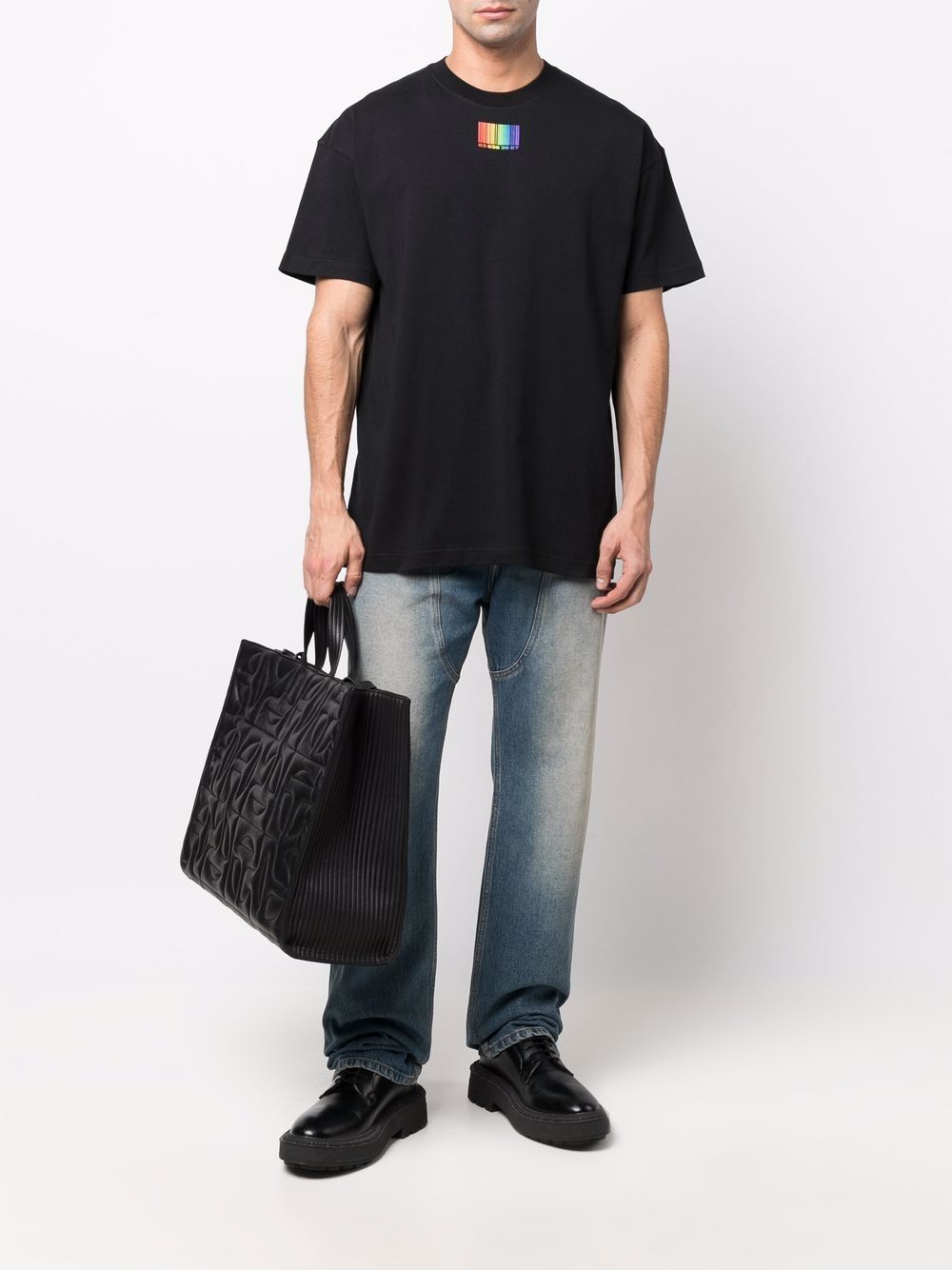 Vetements Men's Rainbow Barcode Black Short Sleeve T-Shirt VL12TR440B 1602
