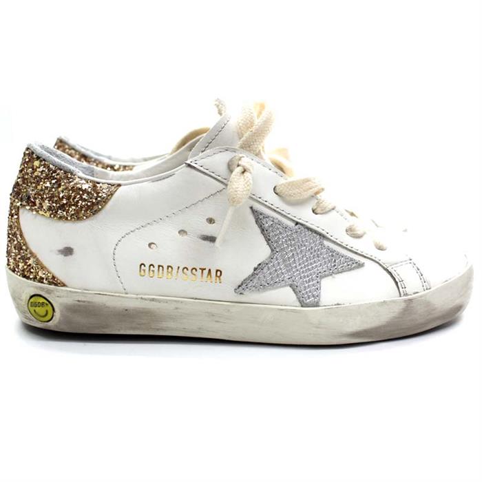 GOLDEN GOOSE Women's Silver Star Gold Glitter Tab Low-Top Sneakers F002785 10358