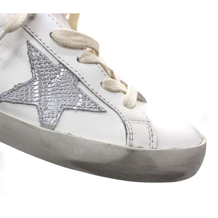 GOLDEN GOOSE Women's Silver Star Gold Glitter Tab Low-Top Sneakers F002785 10358