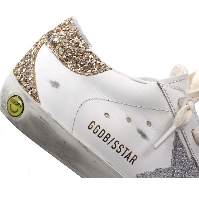 GOLDEN GOOSE Women's Silver Star Gold Glitter Tab Low-Top Sneakers F002785 10358