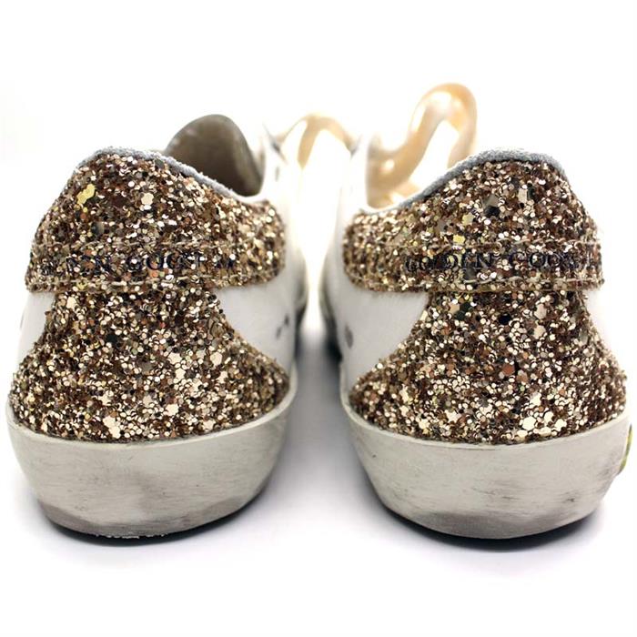 GOLDEN GOOSE Women's Silver Star Gold Glitter Tab Low-Top Sneakers F002785 10358