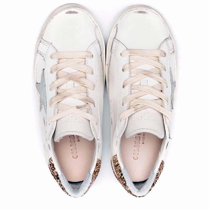 GOLDEN GOOSE Women's Silver Star Gold Glitter Tab Low-Top Sneakers F002785 10358
