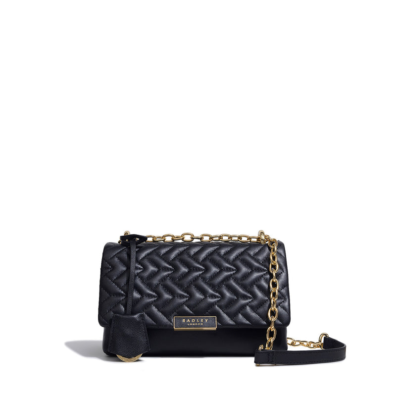 RADLEY LONDON Black Quilted Medium Flapover Crossbody Bag