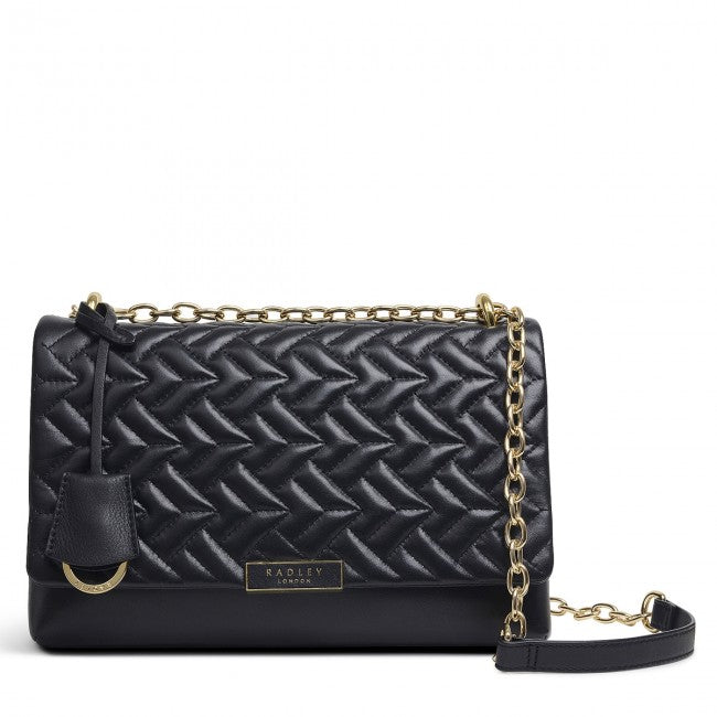 RADLEY LONDON Black Quilted Medium Flapover Crossbody Bag