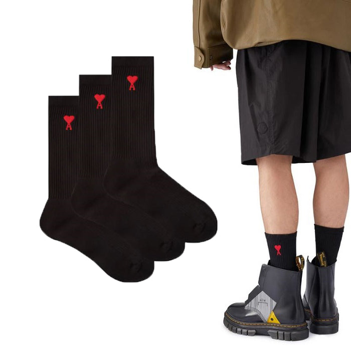 AMI Heart A Logo Socks Black Men's Accessories