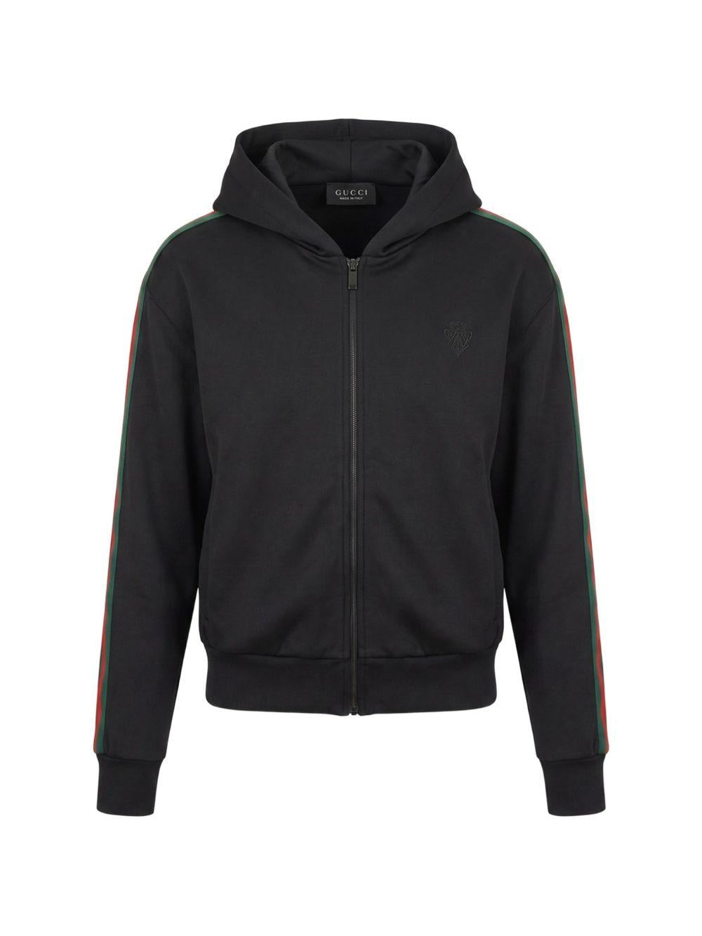 GUCCI Black Zip-Up Hoodie Women’s Cotton Sweatshirt