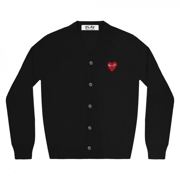 Comme des Garcons Red Black Heart Patch Wool Cardigan Men