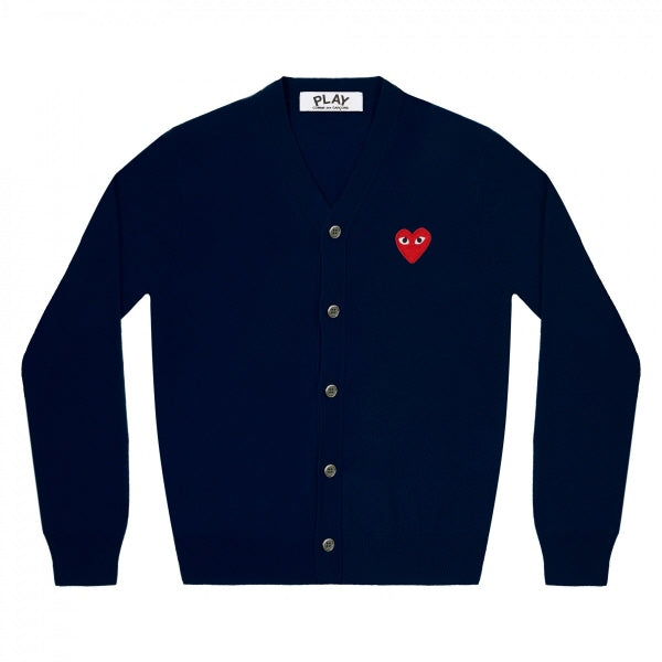 Comme des Garcons Red Black Heart Patch Wool Cardigan Men