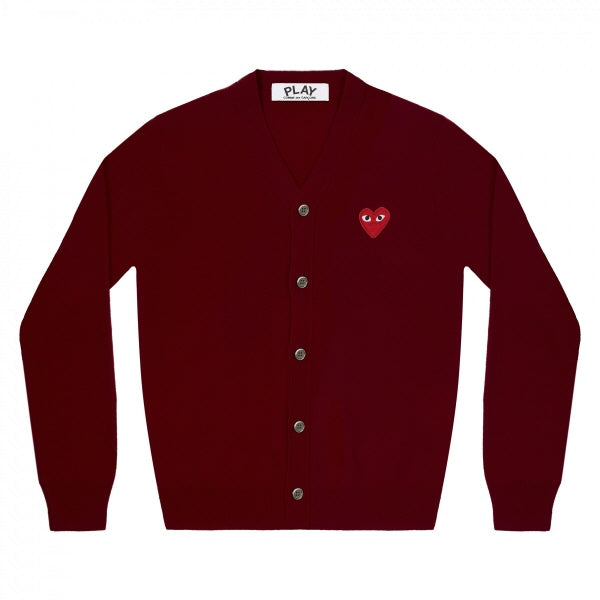 Comme des Garcons Red Black Heart Patch Wool Cardigan Men