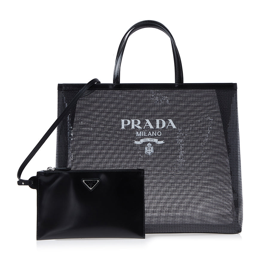 PRADA Sequin Mesh Tote Bag Black Women’s Tote 1BG416 2D0A F0002 OOO 1