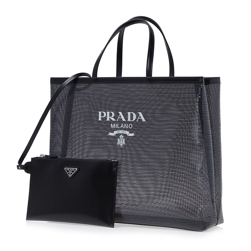 PRADA Sequin Mesh Tote Bag Black Women’s Tote 1BG416 2D0A F0002 OOO 1