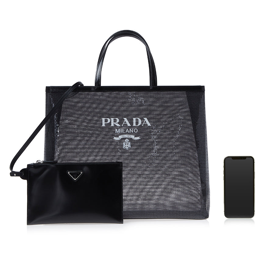 PRADA Sequin Mesh Tote Bag Black Women’s Tote 1BG416 2D0A F0002 OOO 1