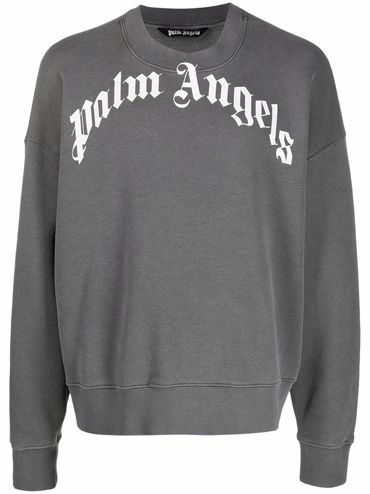 Palm Angels Men's Curved Logo Crewneck Sweatshirt PMBA026F 21FLE004 1001