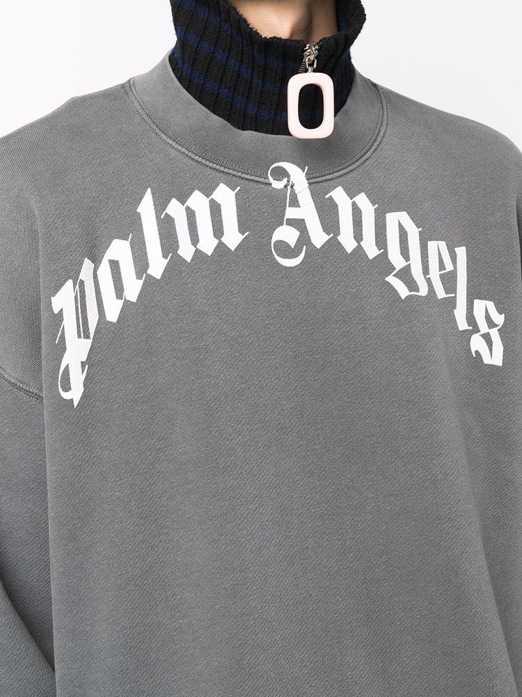 Palm Angels Men's Curved Logo Crewneck Sweatshirt PMBA026F 21FLE004 1001
