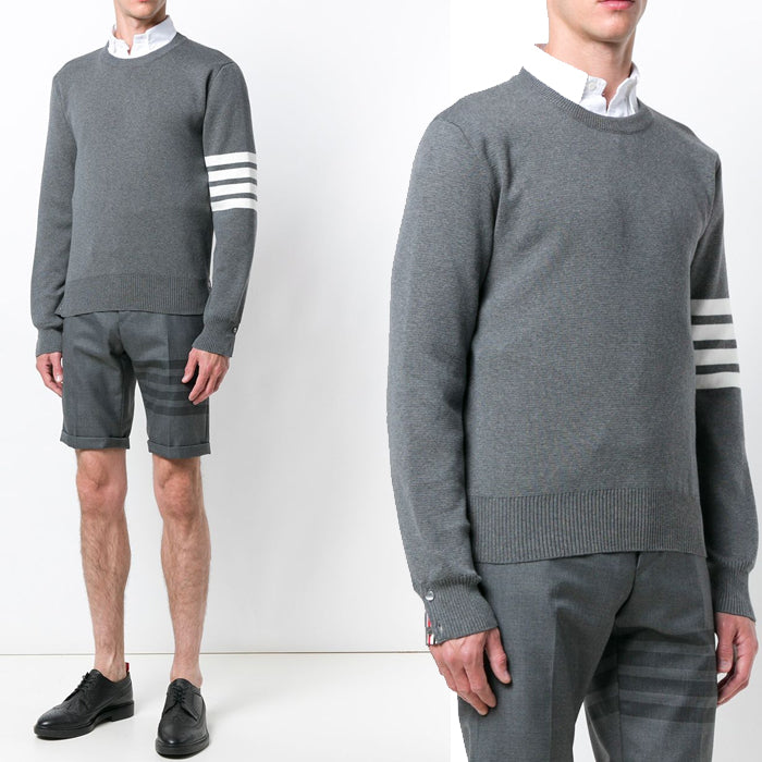 THOM BROWNE Milano Stitch Diagonal Armband Crewneck Sweater Gray MKA202A