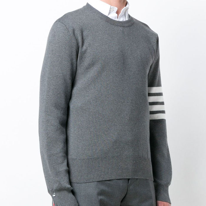 THOM BROWNE Milano Stitch Diagonal Armband Crewneck Sweater Gray MKA202A