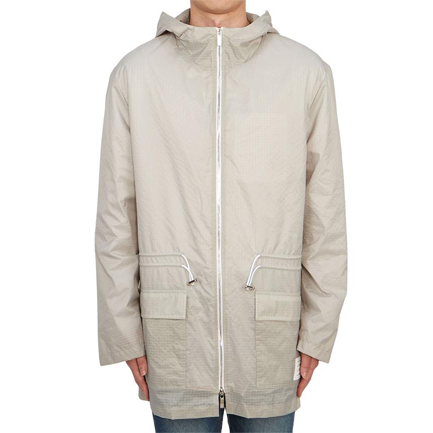 THOM BROWNE Men’s Hooded Windbreaker Jacket, Gray