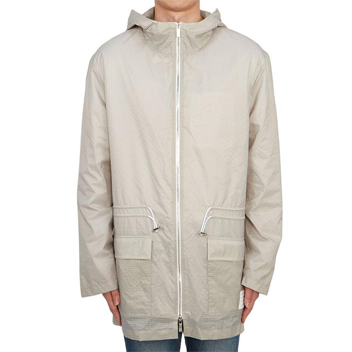 THOM BROWNE Men’s Hooded Windbreaker Jacket, Gray