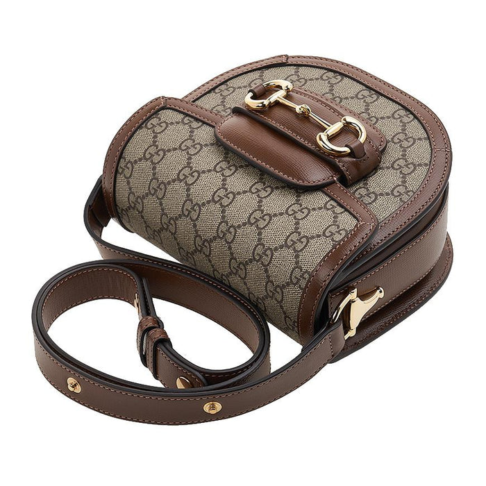 GUCCI Horsebit Round Shoulder Bag Women Brown Leather