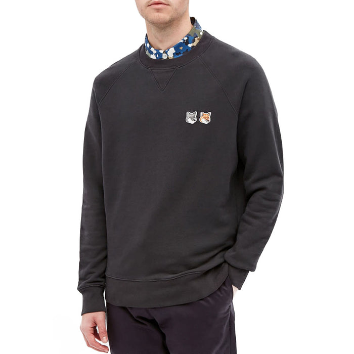 Maison Kitsune Unisex Double Fox Head Patch Charcoal Sweatshirt FM00358KM0002