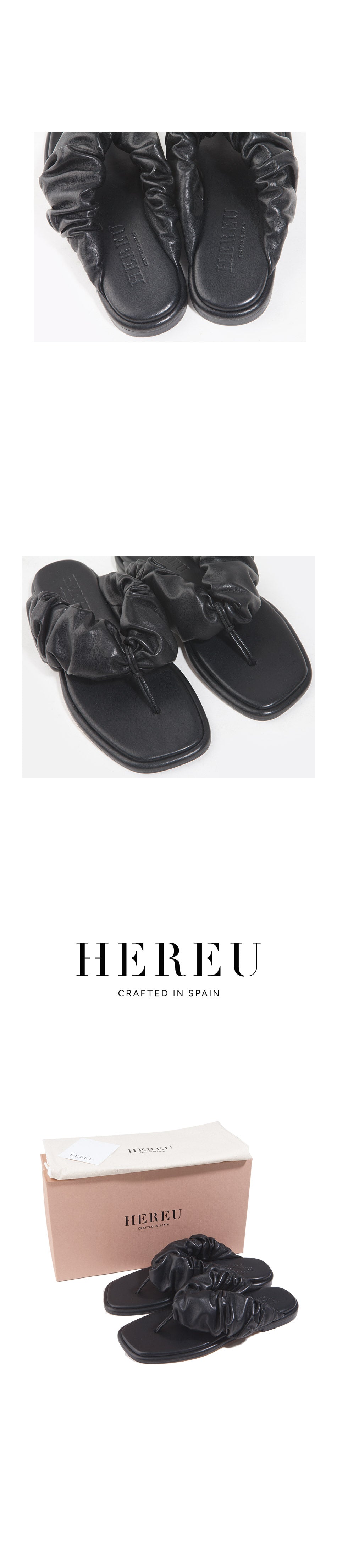 HEREU Black Nuvola Leather Flip Flop Sandals for Women