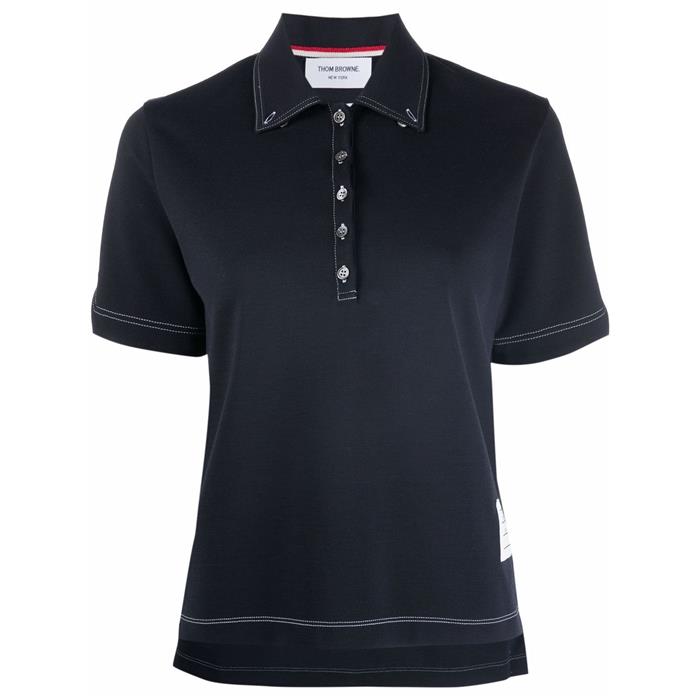 THOM BROWNE Milano Stitch Wool Tech Polo T-Shirt with Tricolor Tab