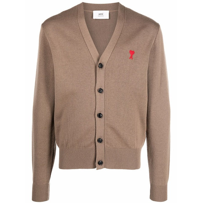 AMI Men's Heart A Logo V-Neck Cardigan E22HKC001 281
