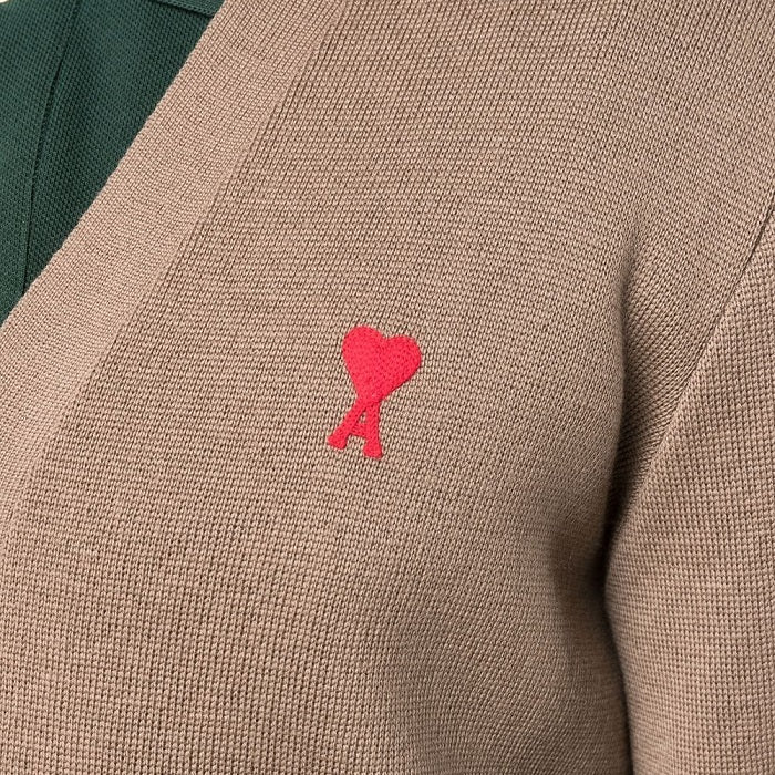 AMI Men's Heart A Logo V-Neck Cardigan E22HKC001 281