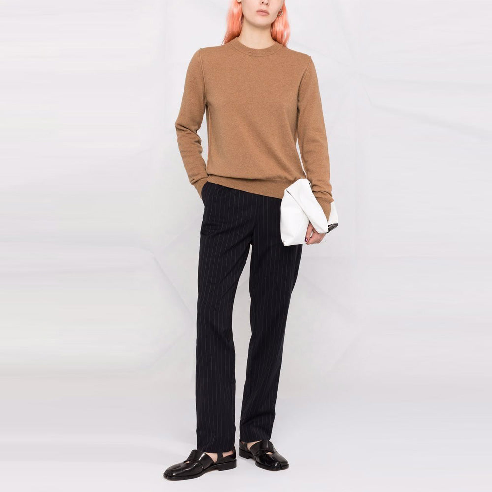 Maison Margiela Stitch Logo Camel Wool Crewneck Sweater Women