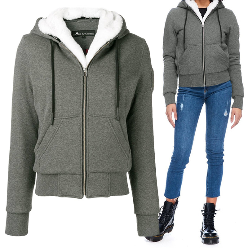 Moose Knuckles Classic Her Bunny Hooded Zip Jacket Black Cotton