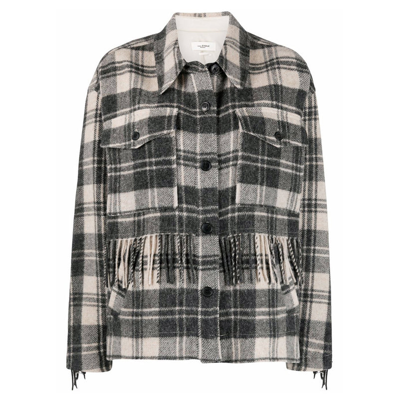 Isabel Marant Plaid Fringe Coat Black Wool Blend Women’s Coat