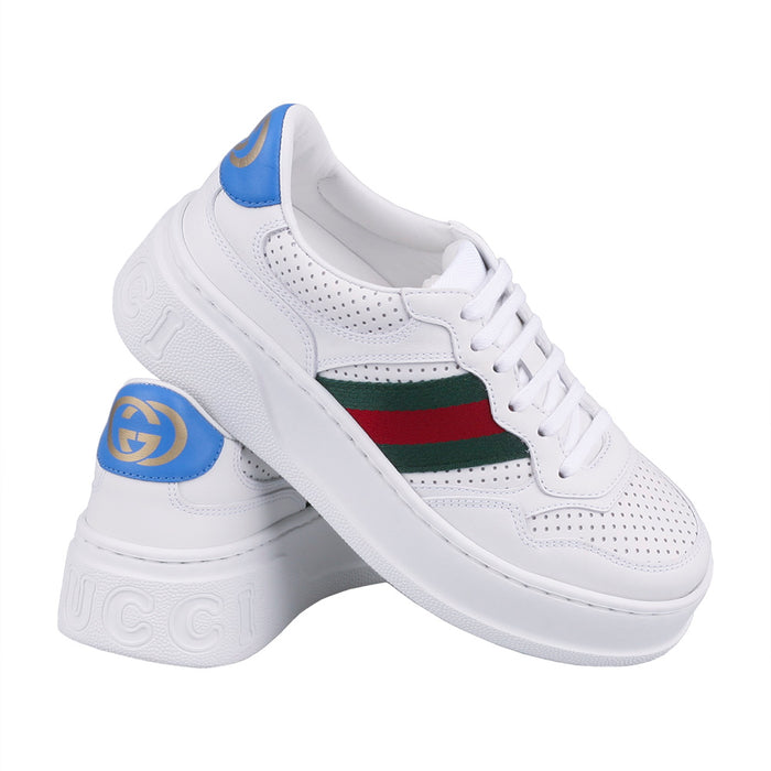 GUCCI Women’s Web Stripe Low-Top Sneakers White Leather