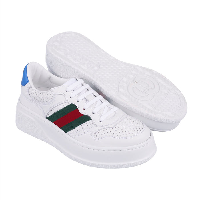 GUCCI Women’s Web Stripe Low-Top Sneakers White Leather
