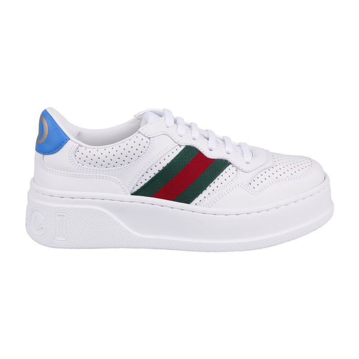 GUCCI Women’s Web Stripe Low-Top Sneakers White Leather