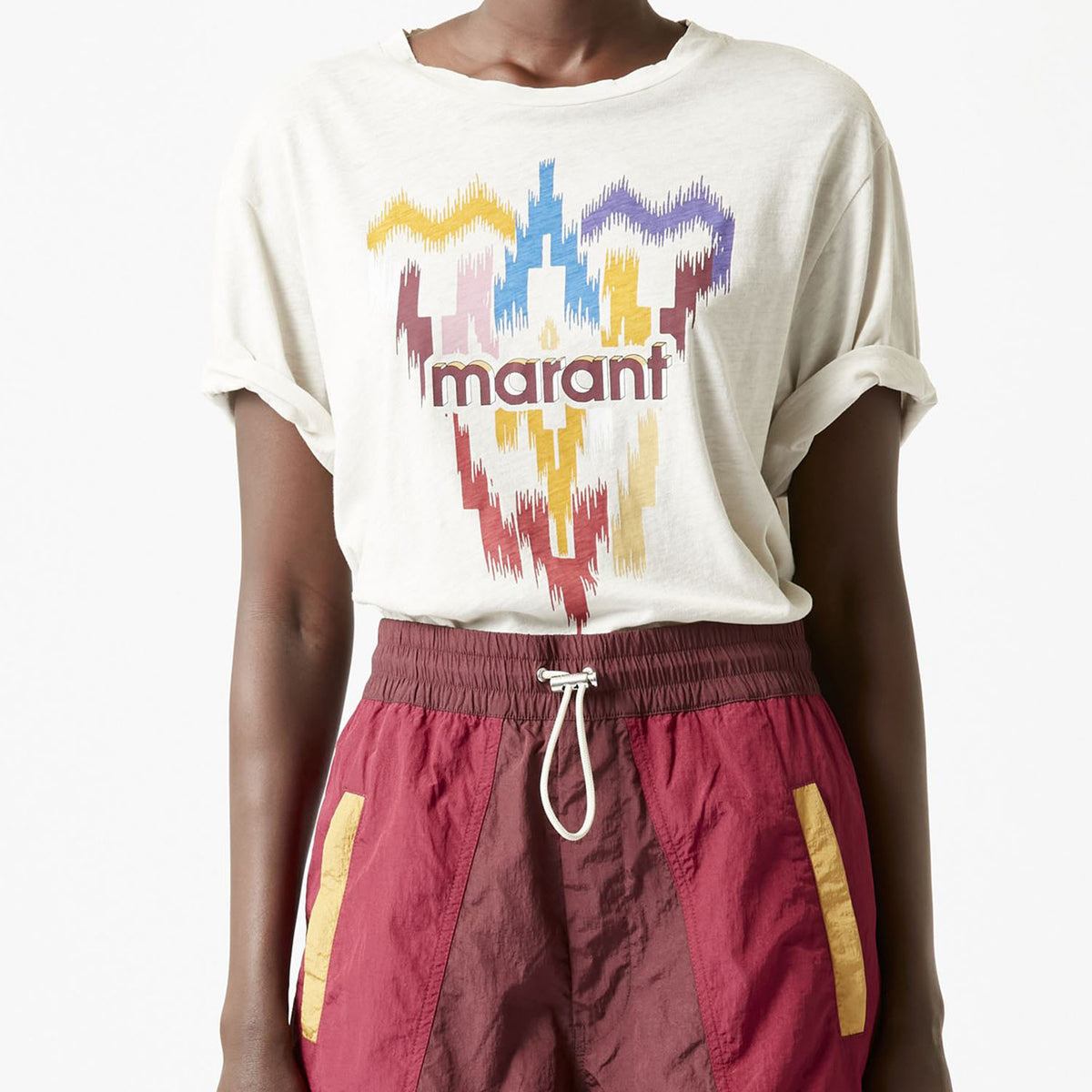 Isabel Marant Women's Ecru Indigo Graphic Short-Sleeve T-Shirt TS0406 22P052E
