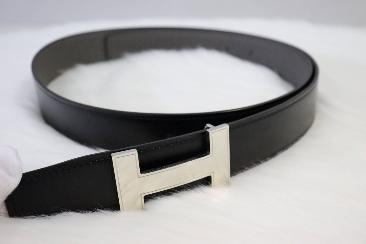 HERMES Men’s Reversible H Buckle Leather Belt Black/Brown