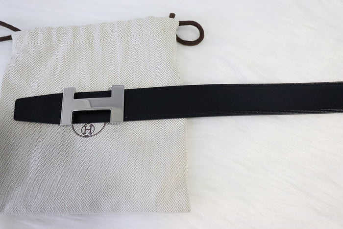 HERMES Men’s Reversible H Buckle Leather Belt Black/Brown