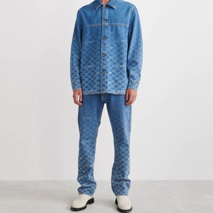 OFF WHITE Monogram Logo Print Denim Long Sleeve Shirt OMYD040 S22 DEN002